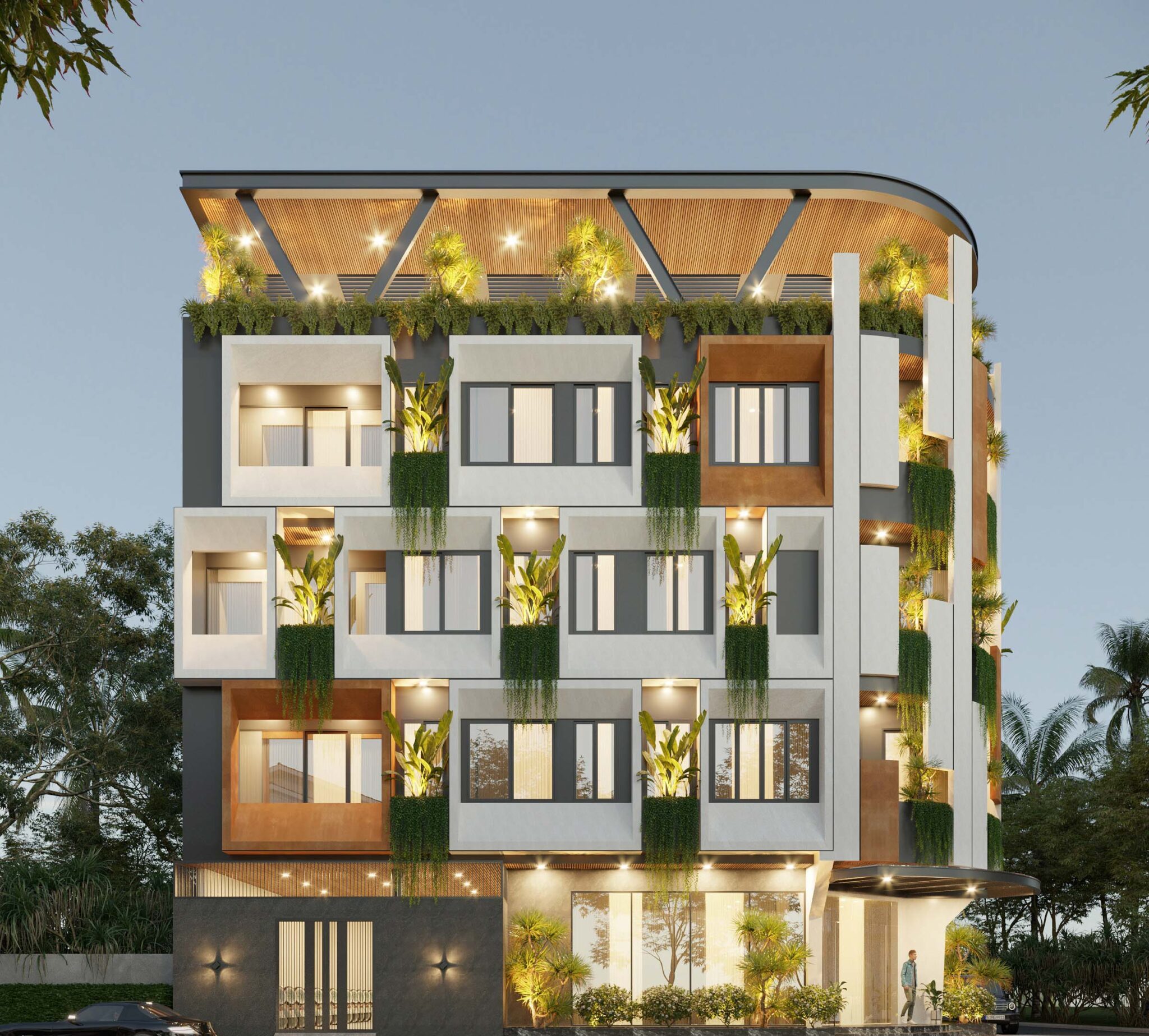 Mỗi căn hộ đều có một bồn cây xanh. Nhờ vậy những người sống ở đây vẫn có thể dễ dàng kết nối với thiên nhiên không thua kém nhà dân dụng