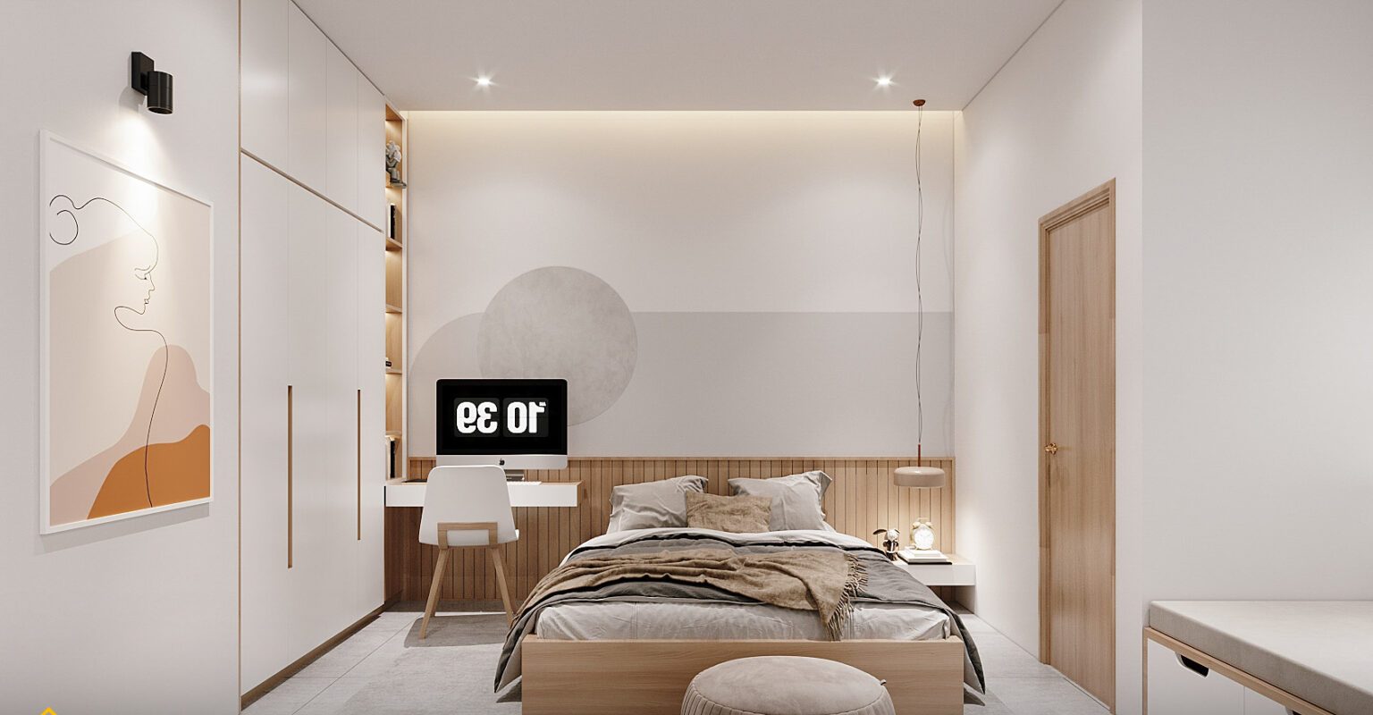 Đặt hướng giường ngủ áp sát vào tường giúp gia chủ an tâm và có giấc ngủ ngon hơn