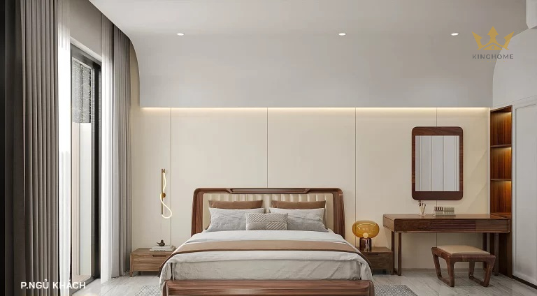 Phòng ngủ khách được đặt tại tầng 1, thuận tiện để đón tiếp khách, người quen đến thăm nhà