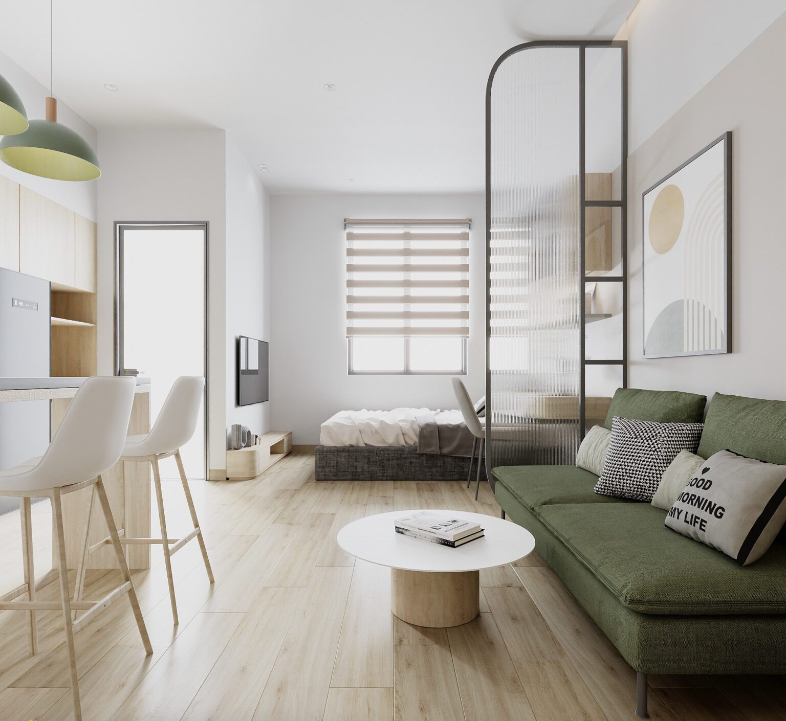 Nội thất hơi hướng scandinavian, tối giản mang lại không gian thoáng rộng.