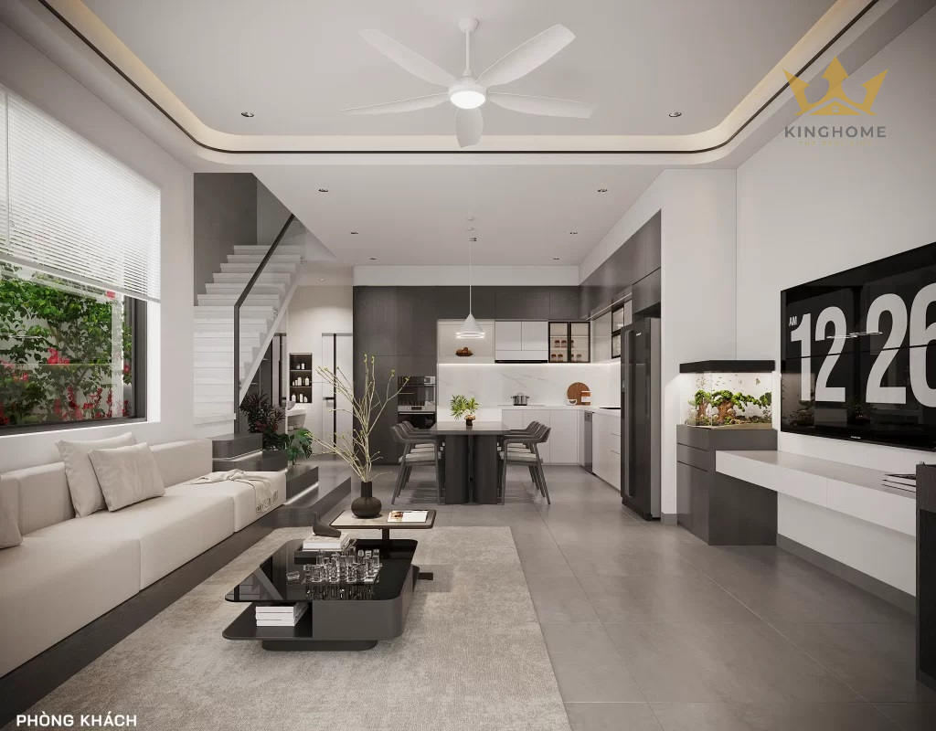 Âm hưởng hiện đại được định hình bởi bố cục sắp xếp không gian lẫn việc sử dụng màu sắc một cách tinh tế.