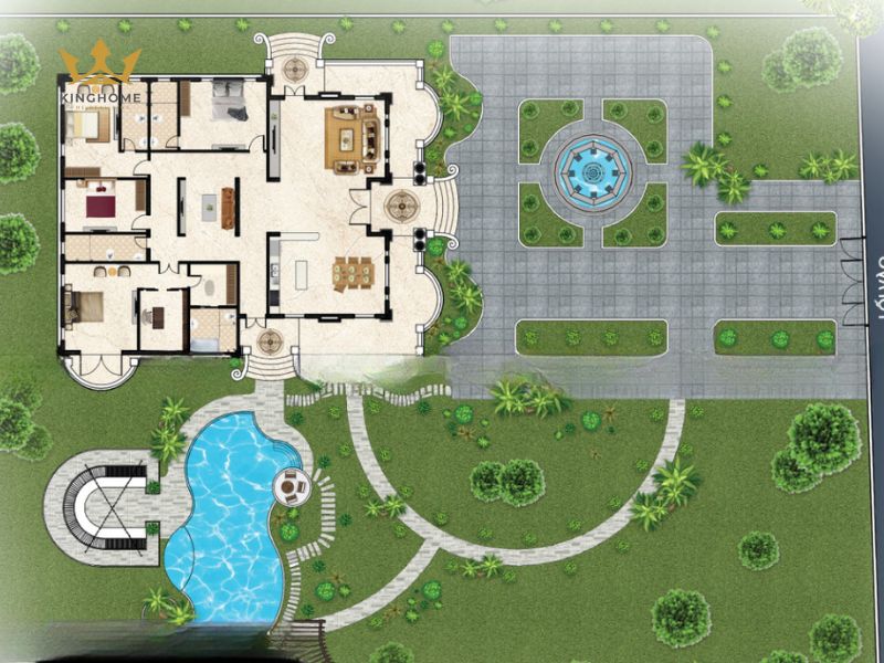 Bản vẽ mặt bằng biệt thự 1 tầng 4 phòng ngủ 1000 m2 13