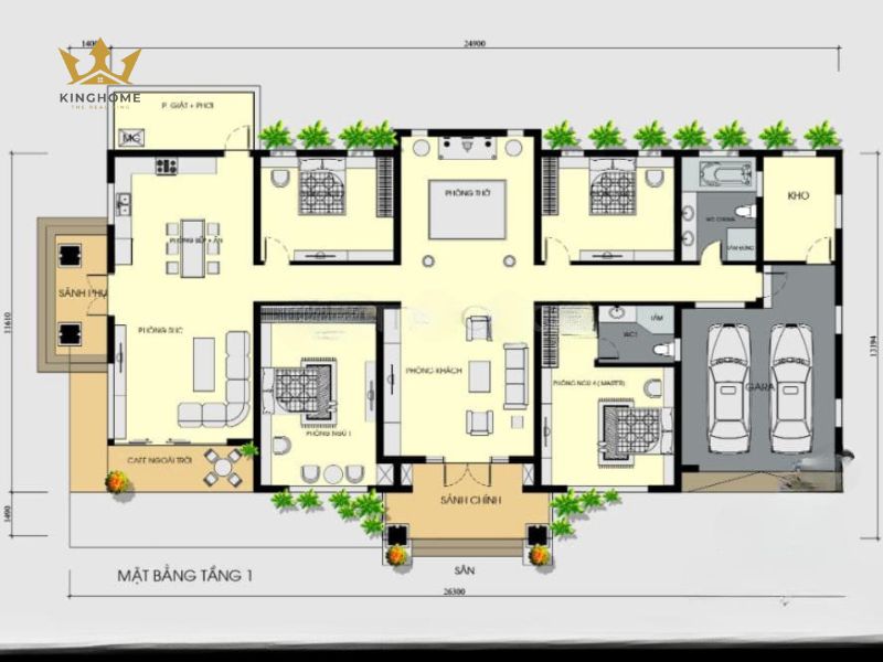 Bản vẽ mặt bằng biệt thự 1 tầng 4 phòng ngủ 10