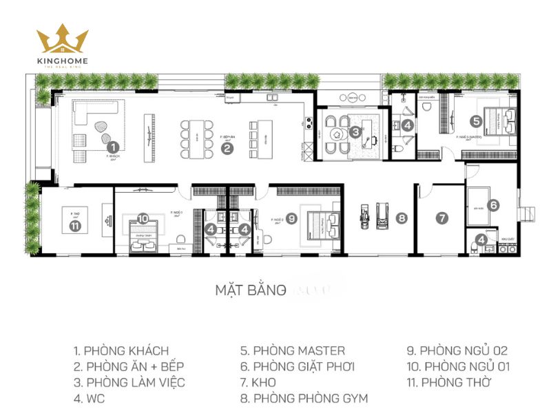 Thiết kế công năng cho 1 tầng 3 phòng ngủ 300m2 12
