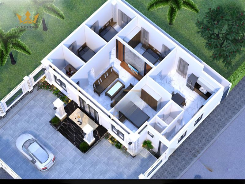 Bản vẽ mặt bằng biệt thự 1 tầng 4 phòng ngủ 300 m2 12