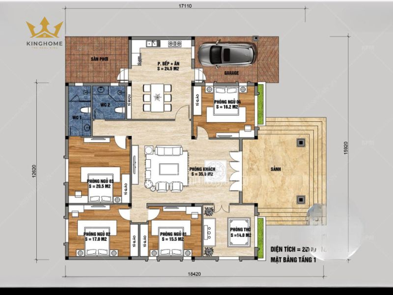 Công năng biệt thự 4 phòng ngủ 1 tầng hiện đại 11