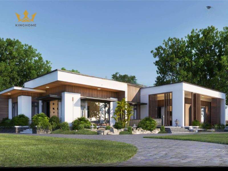 Mẫu thiết kế biệt thự 1 tầng 4 phòng ngủ hiện đại nổi bật với đường nét rõ ràng 4