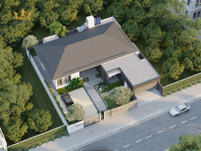 Mẫu biệt thự 1 tầng 4 phòng ngủ 300 m2 có gara 9