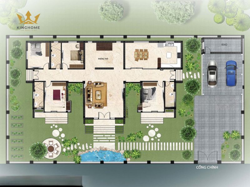 Bản vẽ công năng biệt thự mái Thái 1 tầng có hồ bơi 10