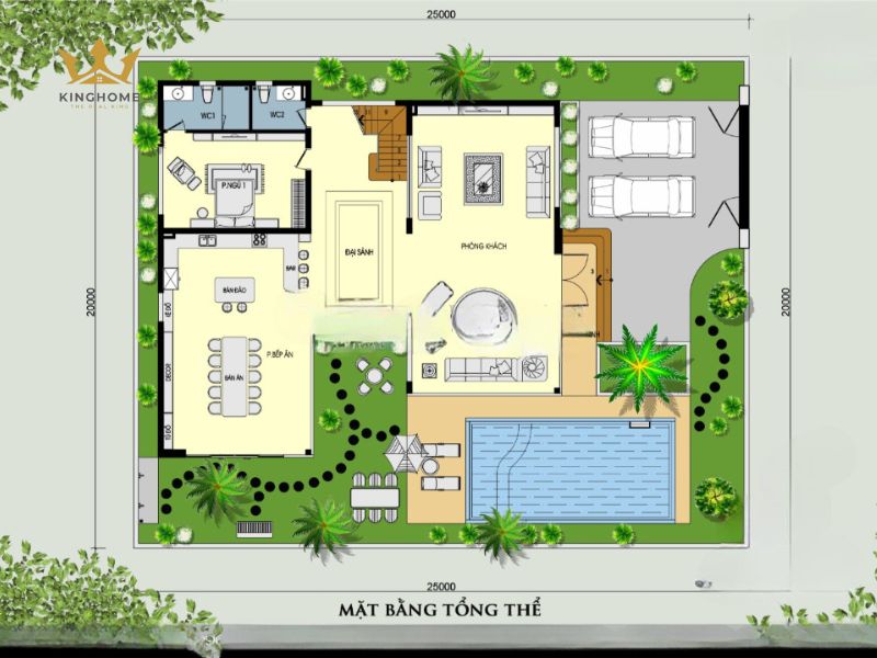 Bản vẽ công năng biệt thự có hồ bơi 100m2