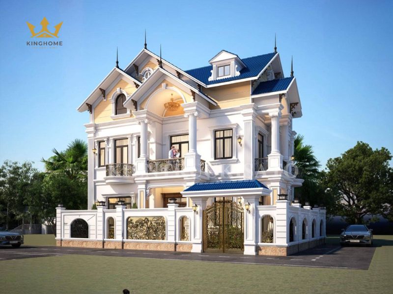 Thiết kế và thi công biệt thự Tân cổ điển mái Thái khá dài