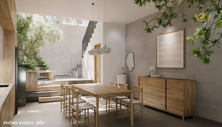 Chất liệu gỗ của nội thất cùng tone màu nhạt mang đến cho ngôi nhà cảm giác thô mộc và gần gũi.