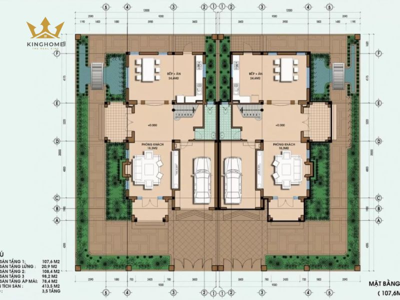 Bản vẽ công năng của biệt thự song lập 300m2
