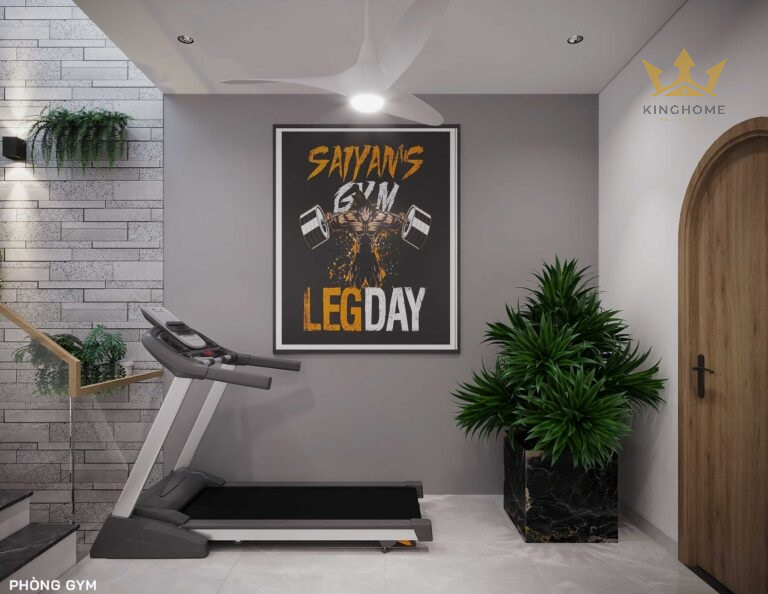 Không gian tập gym bố trí cạnh ô thông tầng, đưa đến nguồn gió và ánh sáng dồi dào, tạo cảm giác thư thái cho người tập
