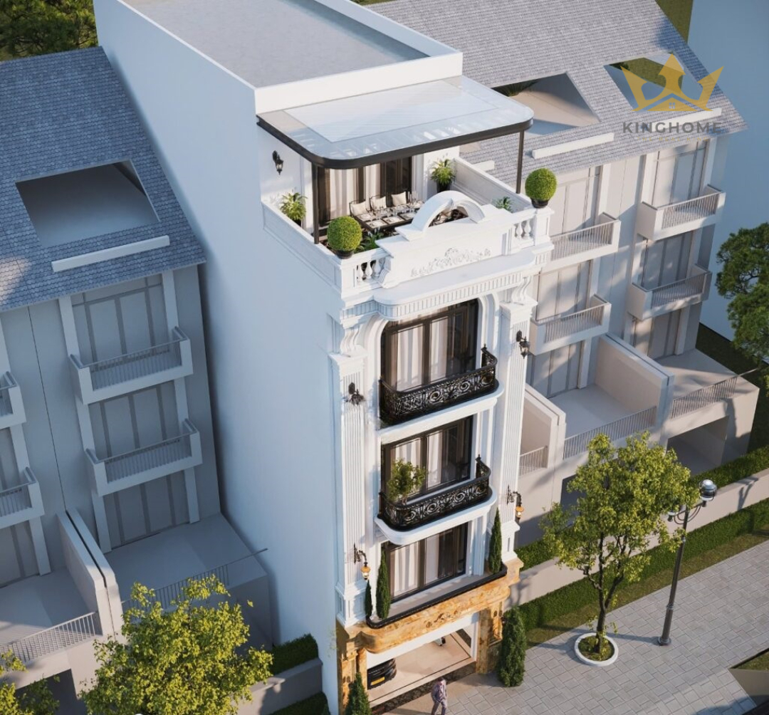 Khu vực sân thượng được thiết kế với mái che bằng kính cường lực