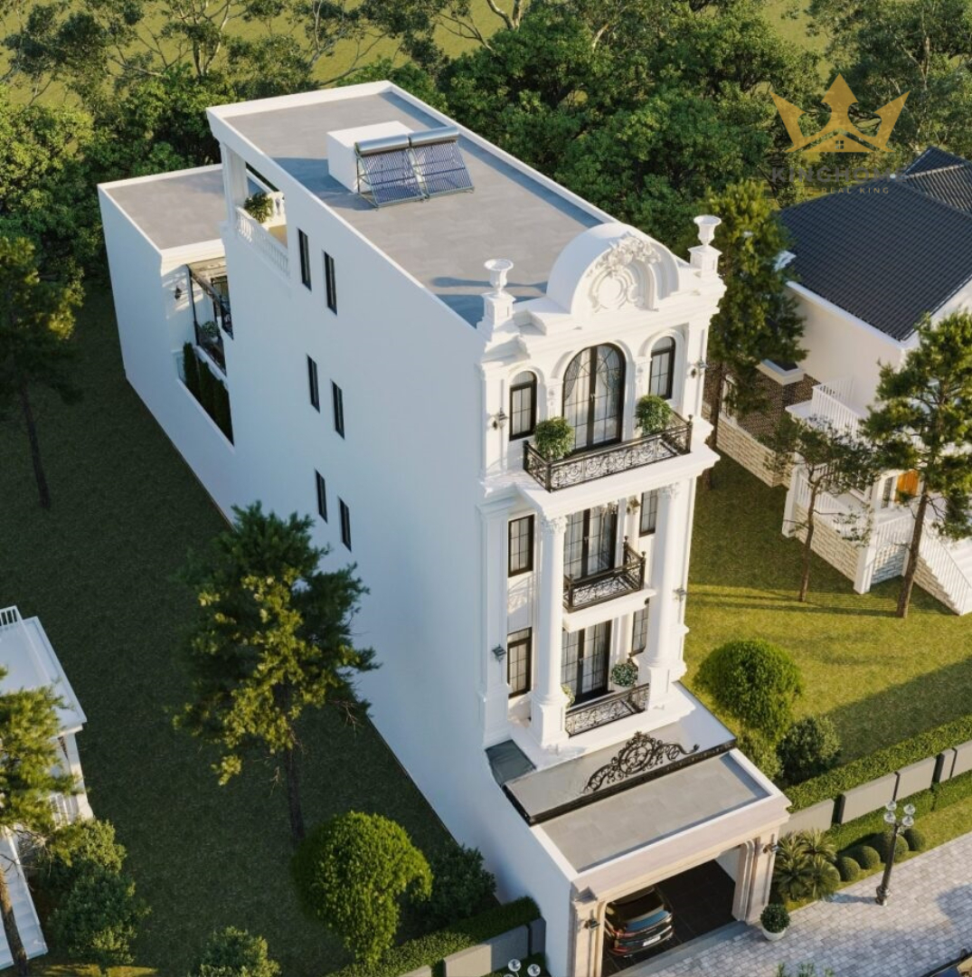 Mái bằng là lựa chọn hợp lý giúp căn nhà phố tân cổ điển 4 tầng trở nên thanh thoát