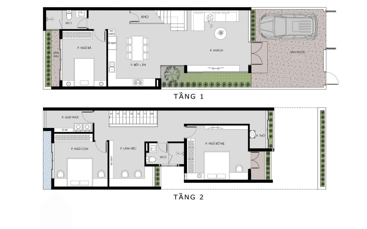 Mặt bằng nhà ống 2 tầng Ty's House