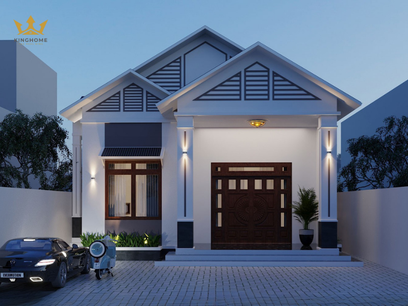 Sân vườn rộng được tận dụng làm khu vực để xe chung