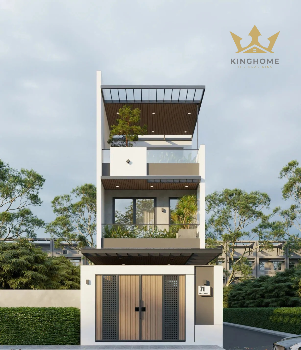 Nhà phố 3 tầng D’s House được tạo nên từ hình khối vuông vức, các đường thẳng rõ ràng làm nổi bật phong cách hiện đại của tổng thể.