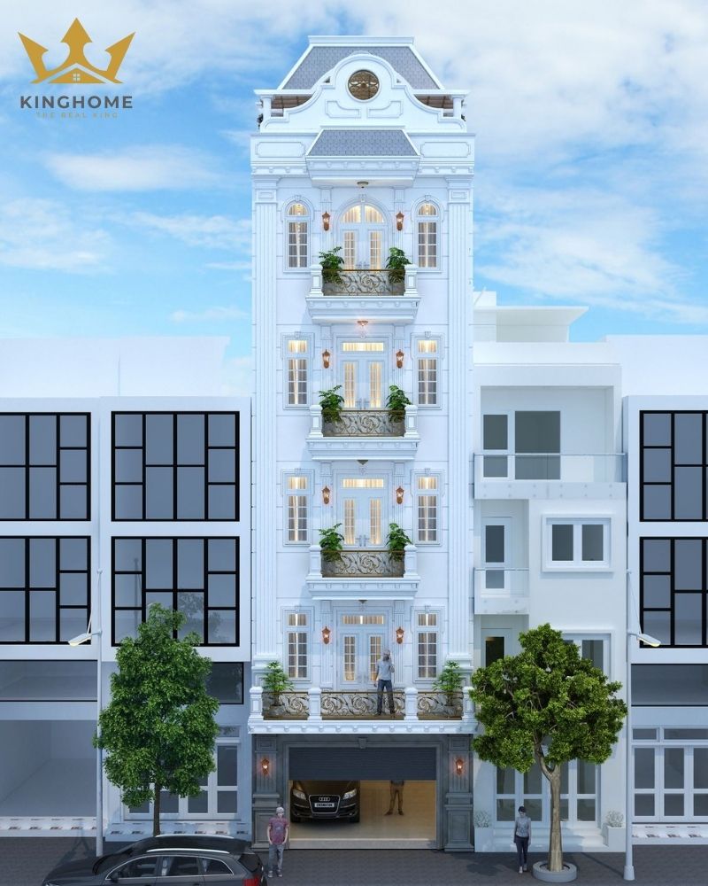 Mẫu nhà tân cổ điển 5 tầng với mặt tiền 5m