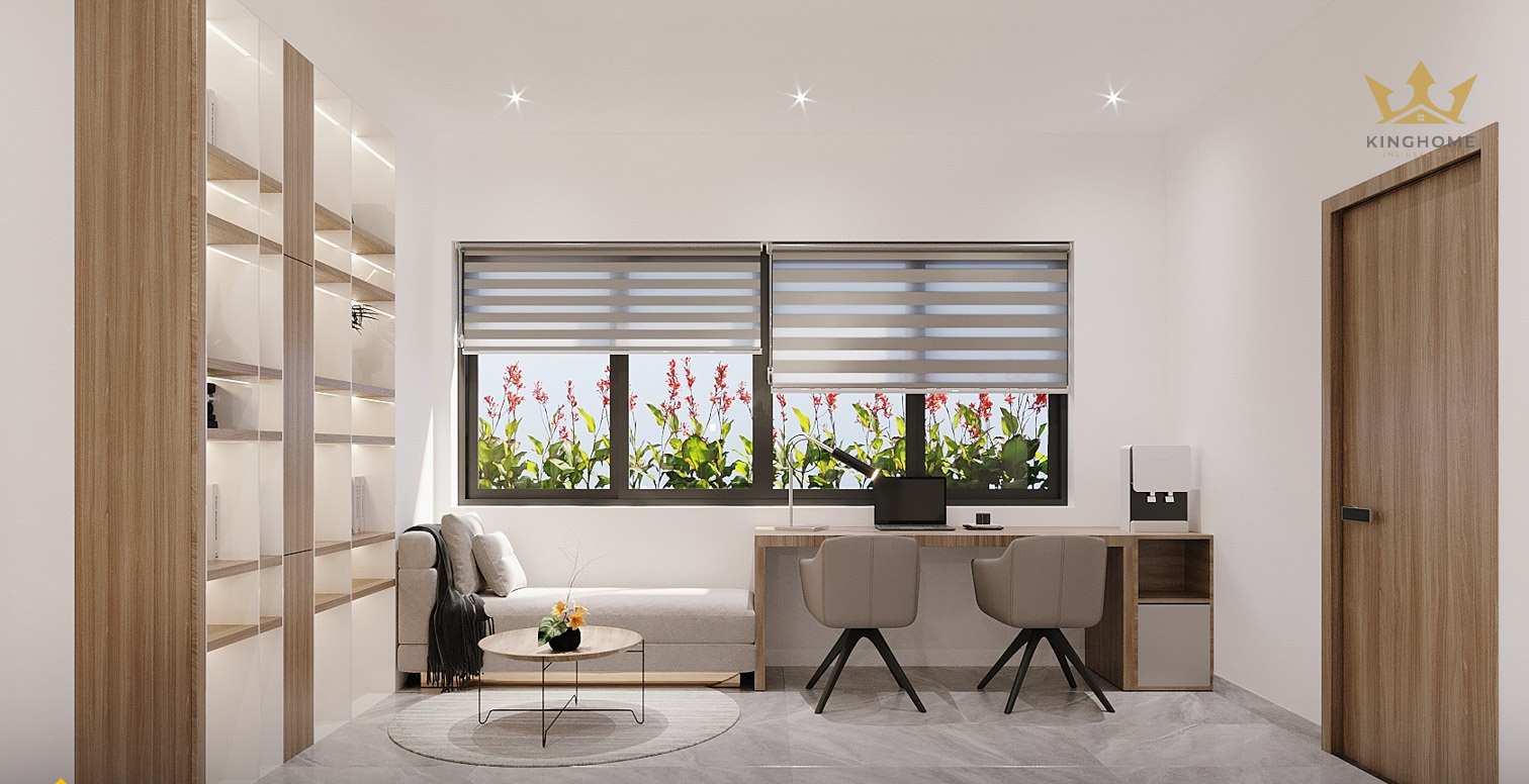 Sự sắp xếp nội thất tinh tế theo cách tối giản trong từng chi tiết, cùng màu sắc hài hòa đã góp phần giúp không gian luôn sáng thoáng và gọn gàng.