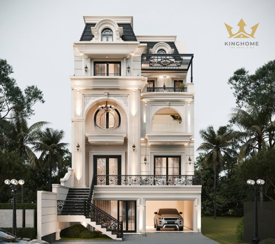 Thiết kế biệt thự tân cổ điển 4 tầng mái mansard