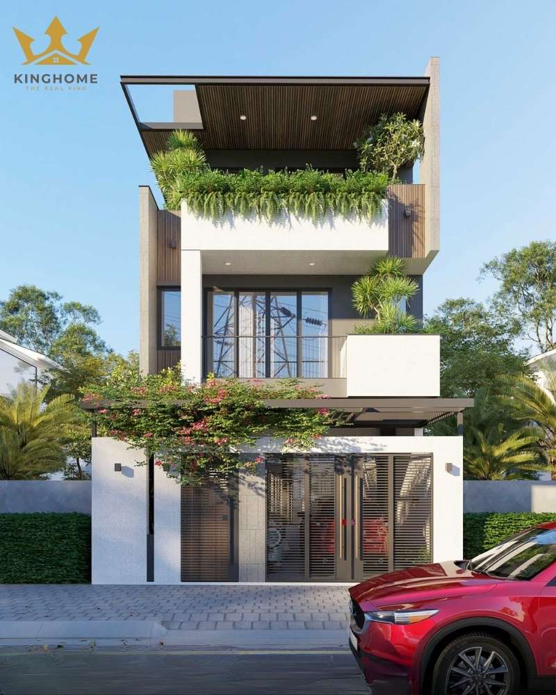 Sân trước tận dụng trồng cây hoặc làm khu vực để xe