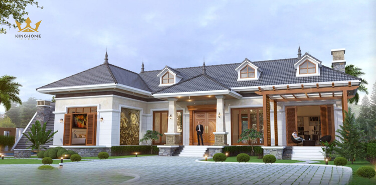 Thiết kế biệt thự chữ L một tầng có khối chức năng phân chia hợp lý