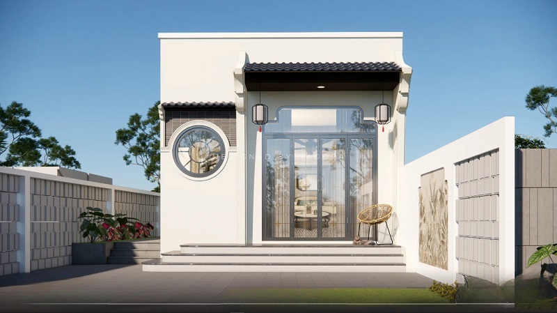 Ảnh biệt thự mái bằng 1 tầng phong cách Indochine
