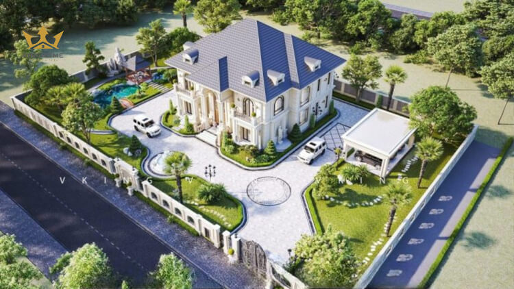 Bản vẽ biệt thự tân cổ điển kết hợp sân vườn