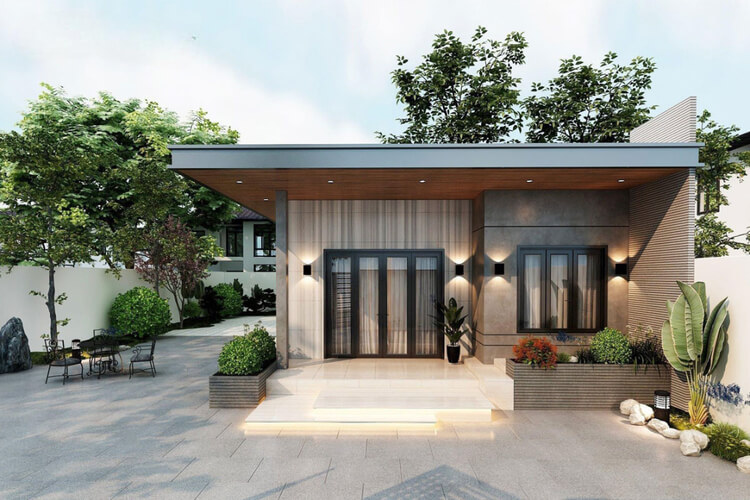 Mẫu biệt thự mái bằng 1 tầng phong cách hiện đại ấn tượng