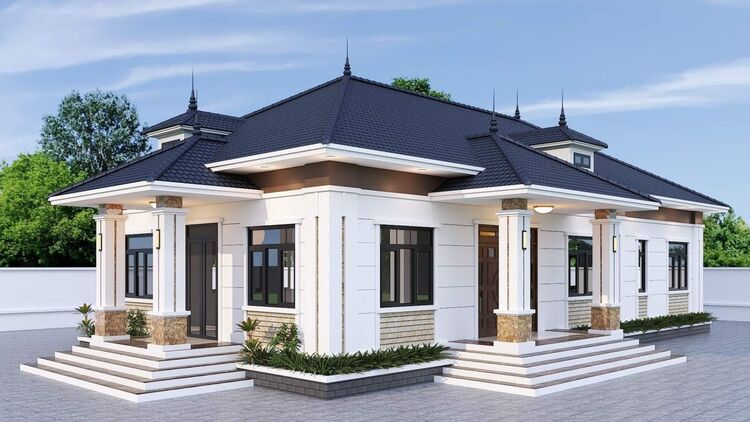 Mẫu nhà biệt thự mini 1 tầng mái Nhật dưới 100m2