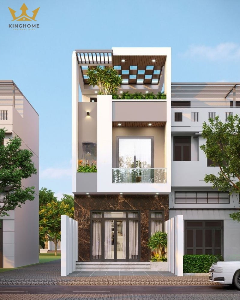 Nhà phố hiện đại 2 tầng 1 tum của chị Hà