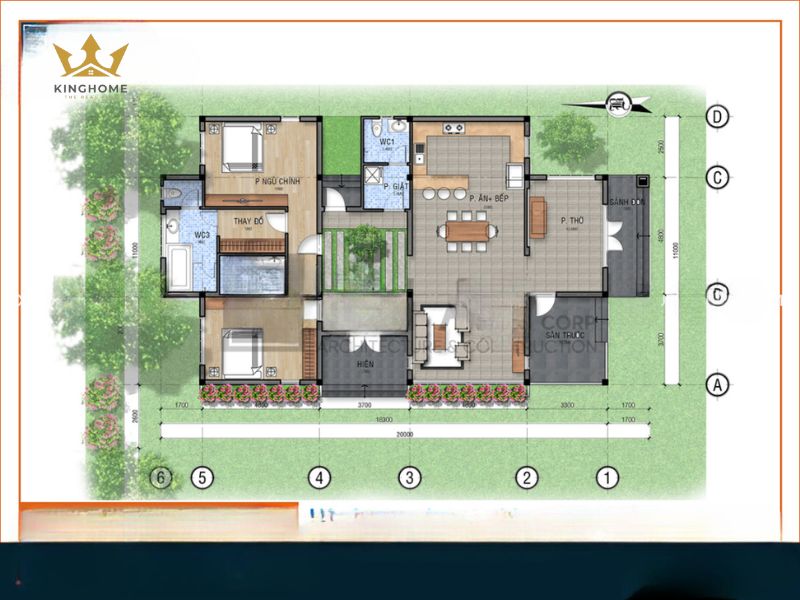 Mặt bằng biệt thự mini 1 tầng diện tích 120m2 15