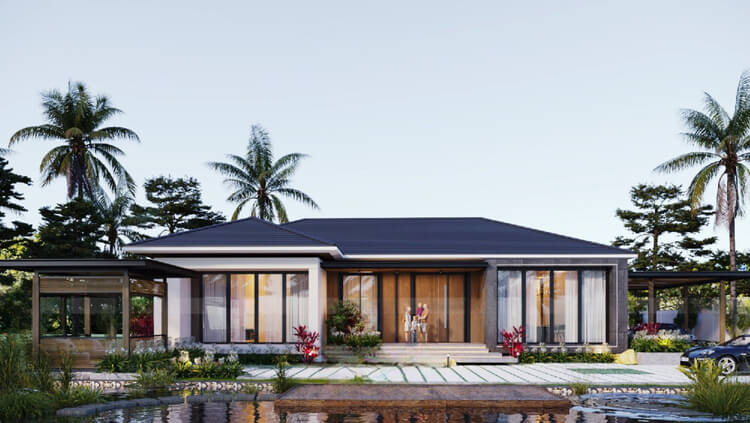 Mẫu nhà biệt thự mini 1 tầng mái Nhật 120 - 150m2