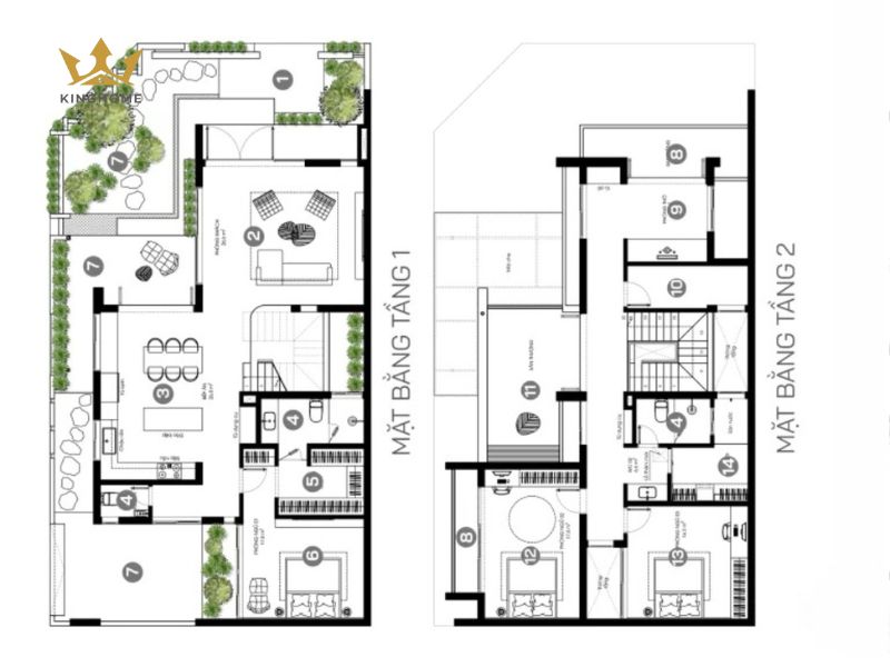 Mẫu công năng biệt thự mái Nhật 2 tầng có 3 - 4 phòng ngủ 8