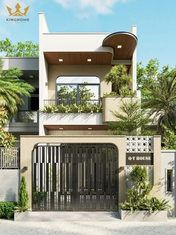Sân trước đẹp được gia chủ sử dụng để trồng cây cảnh