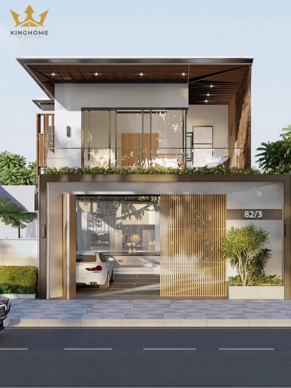 Sân trước được tận dụng làm gara ô tô 