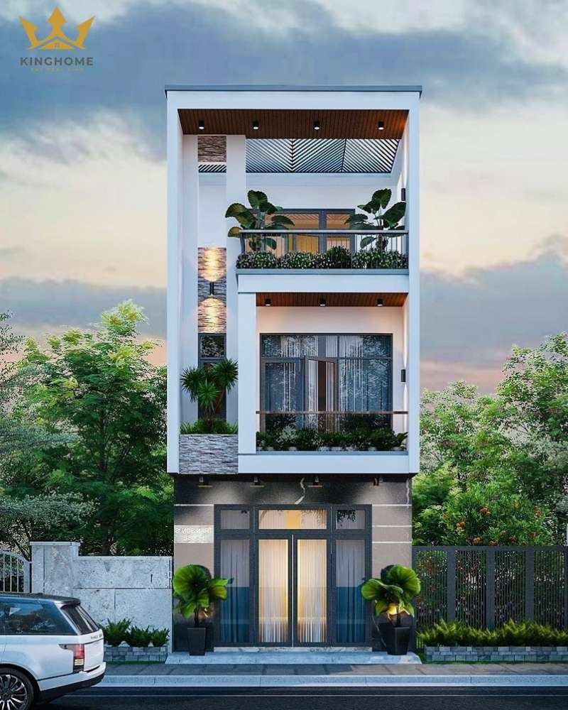 Mặt tiền nhà ống mái bằng thiết kế đơn giản 