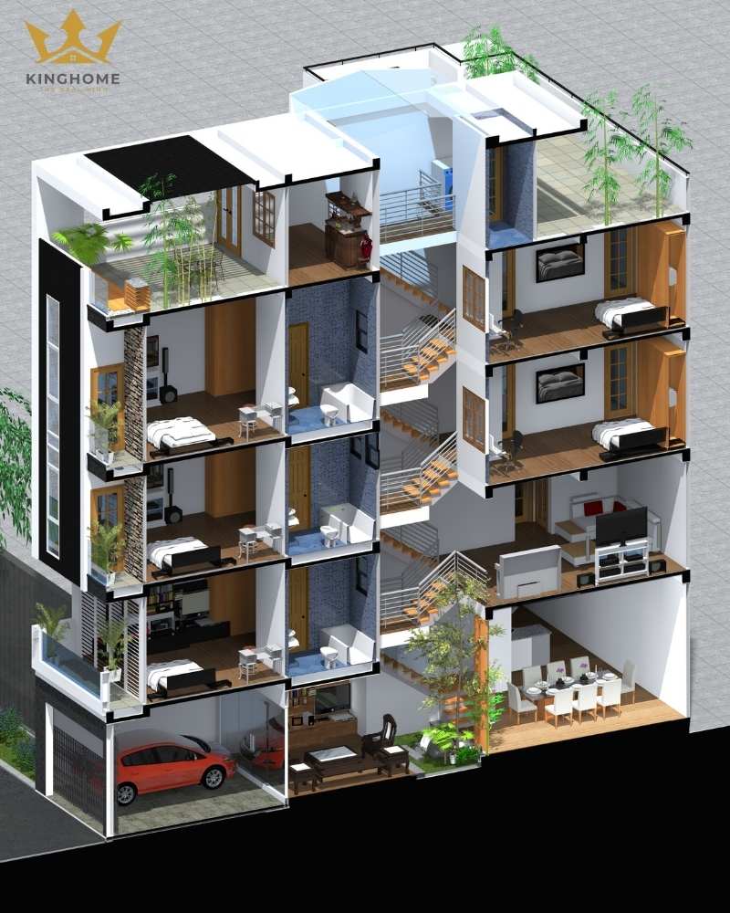 Mẫu nhà lệch tầng được thiết kế giúp tối ưu công năng 