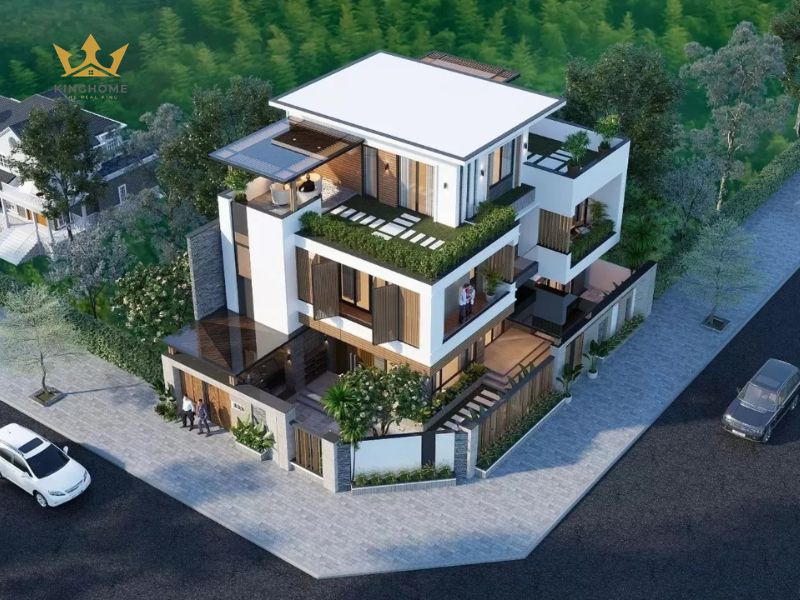 1-Mẫu biệt thự đẹp 2 tầng 2 mặt tiền hiện đại với các khoảng lùi xanh mát