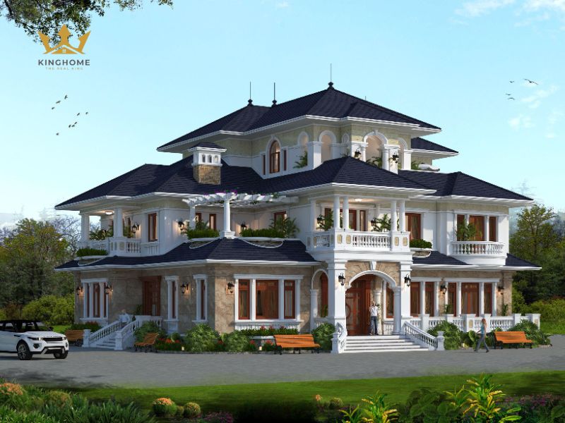 1- Biệt thự tân cổ điển 3 tầng mái Thái bề thế