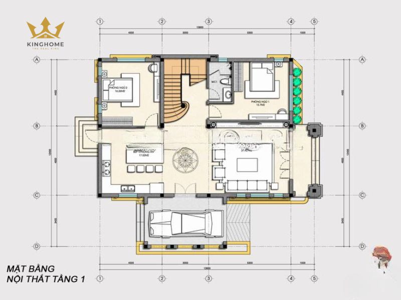 16-Mặt bằng tầng 1 của biệt thự vườn 3 tầng
