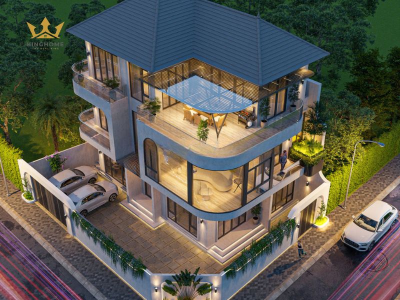 2-Sự kết hợp tinh tế của kiến trúc hiện đại và mái Nhật trong mẫu biệt thự 3 tầng