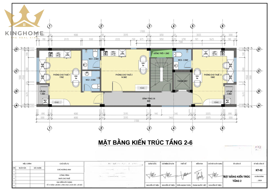 Mặt bằng thiết kế tầng 2 – 6