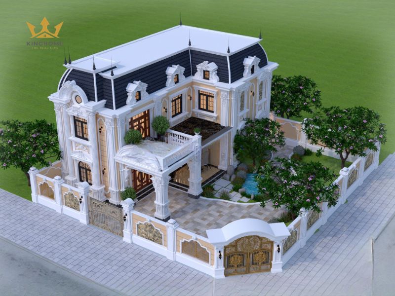 3-Thiết kế biệt thự chữ L hai tầng kiểu Pháp