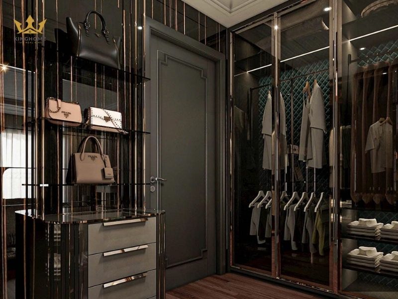 Phòng thay đồ với hệ thống tủ kính trưng bày 