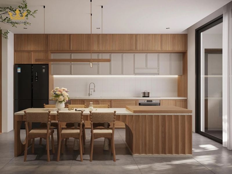 Nội thất nhà lô phố phòng bếp với tủ bếp chữ I