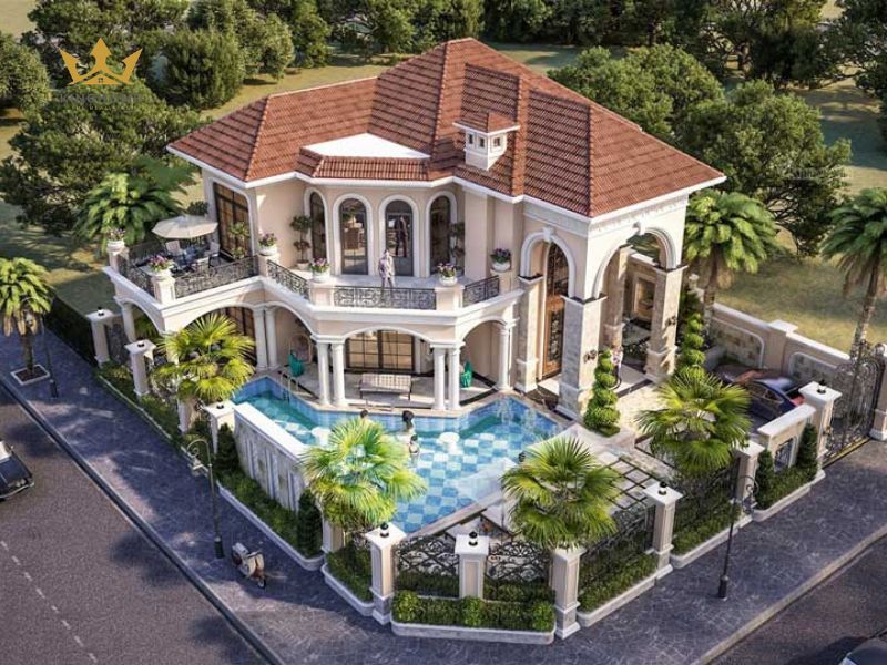 4-Biệt thự hai tầng địa trung hải có bể bơi nhiệt đới