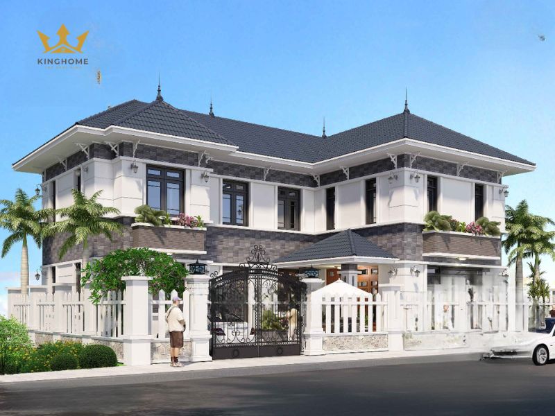 4-Thiết kế biệt thự 2 tầng chữ L Tân cổ điển tinh tế